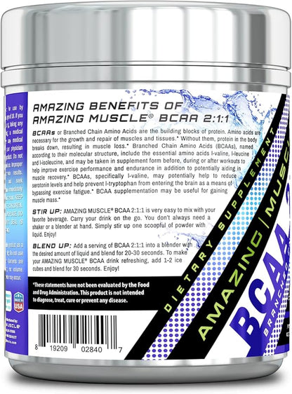BCAA 2:1:1 Branched Chain Amino Acids Supplement | 6000 Mg Per Serving | 60 Servings Per Bottle | Blue Raspberry Flavor