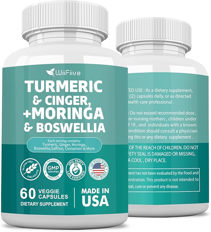 Turmeric Curcumin 30000mg Moringa 50000mg Boswellia 3000mg Cinger 3000mg Cinnamon Saffron Joint Support Supplement for Women and Men with Quercetin Holy Basil Garlic Nettle, 60 Capsules