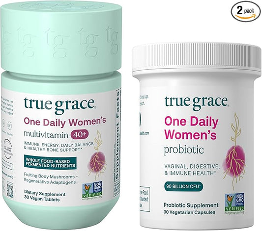 True Grace One Daily Women’s Multivitamin 40+ (30 Vegan Tablets) & One Daily Women’s Probiotic (30 Vegetarian Capsules) - Gluten Free, Soy Free, Organic - 30-Day Supply of Each