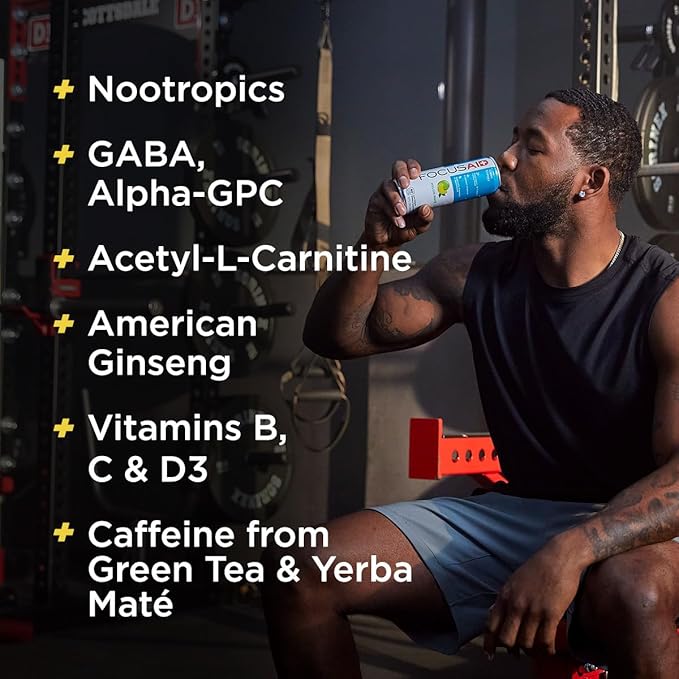 LIFEAID Energy Blend Nootropics Drink for Brain Fuel AlphaGPC GABA BComplex Yerba Mate Green Tea 100 Clean100mg Natural Caffeine 12oz. cans Pack , FOCUSAID, 12 Fl Oz (Pack of 4)