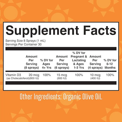 MaryRuth Organics Vitamin D USDA Organic | Vitamin D3 Liquid | Sugar Free | Liquid Vitamin D Spray Immune Support for Adults & Kids | Bone Health | Vit D3 | Vegan | Gluten Free | Non-GMO | 30 Servings