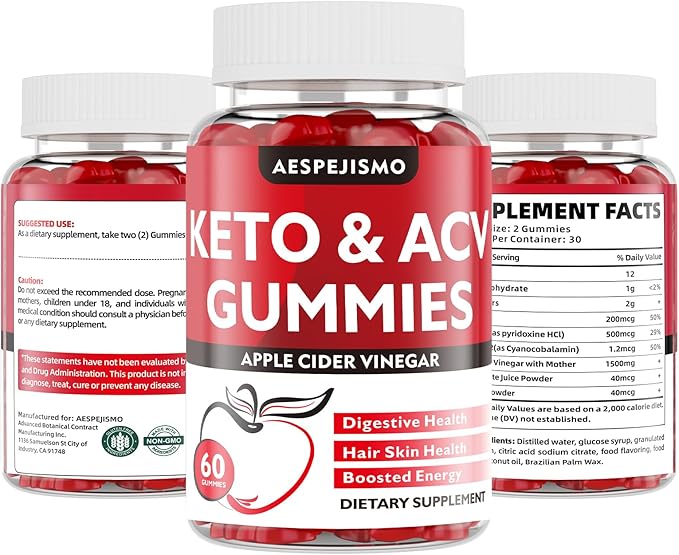 Keto ACV Gummies 1500MG – Premium Apple Cider Vinegar Formula with Pomegranate, Beet Juice, Vitamin B12 B6 – Vegetarian Friendly 180 Gummys