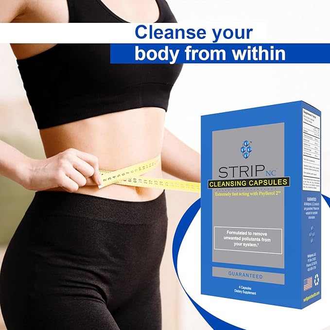 Wellgenix Strip NC Herbal Cleanse Detox Capsules - Extra Strength Cleansing - One Day Quick Flush - 4 Capsules (1 Pack)