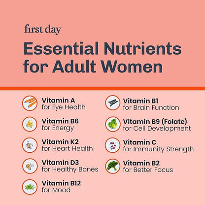 FIRST DAY Women’s Daily Supercharge Multivitamin Gummies – Vitamins A, B1, B6, B12, C, D3, E & K + Magnesium, Zinc, Biotin – Made w/Organic Fruits & Veggies, Only 2g Sugar – 2-Pk, 60 Day Supply