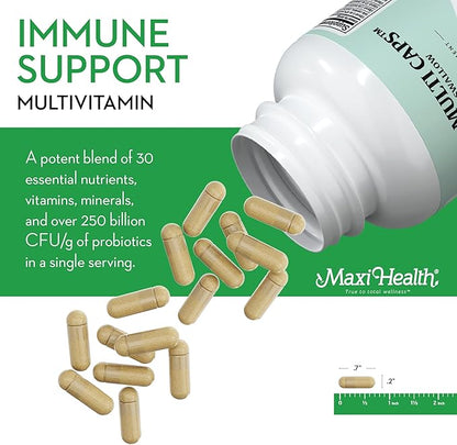 Maxi Health - Multivitamin for Women & Men - Daily Mens & Womens Vitamins with 30 Nutrients Including Iron, Zinc, Probiotics, Immune Support Vitamins & More - Easy to Swallow Maxicaps, 120 Capsules