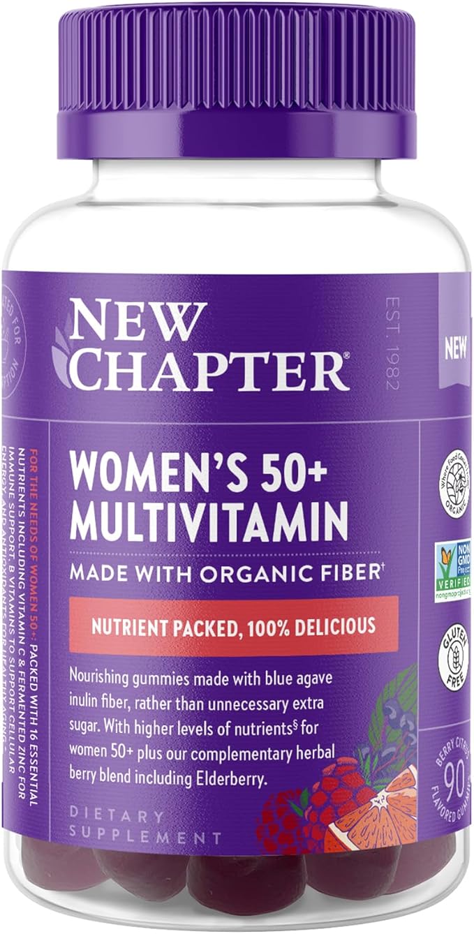 New Chapter Women’s 50+ Multivitamin Gummies – 66% Less Sugar, Women’s Healthy Aging Gummy Vitamins with Vitamin C, B Vitamins & Zinc, Non-GMO, Gluten Free, Berry Citrus Flavored, 90 ct
