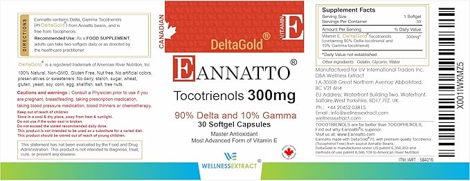 Eannatto Tocotrienols Vitamin E Supplements Tocopherol Free, Supports Immune Health, Non-GMO, Gluten Free & Antioxidant (300MG 30 Softgels)
