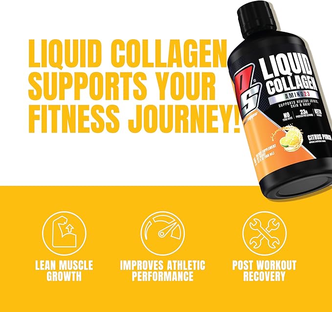 PROSUPPS Amino23 Liquid Collagen Shots, 23g Collagen Protein Promotes Exercise Recovery, Healthy Skin, Hair, Nails & Join Support – Convenient On The Go Bottle, Citrus Punch