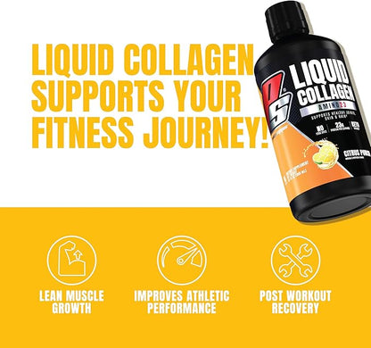 PROSUPPS Amino23 Liquid Collagen Shots, 23g Collagen Protein Promotes Exercise Recovery, Healthy Skin, Hair, Nails & Join Support – Convenient On The Go Bottle, Citrus Punch