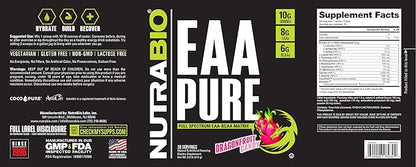 NutraBio – EAA Pure – 9 Amino Acids – Muscle Repair and Recovery, 30 Servings, Dragon Fruit Candy – Pre or Post Workout – All Day Recovery