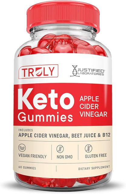 (5 Pack) Truly Keto ACV Gummies Advanced Formula 1000MG Truly Keto Gummies Apple Cider Vinegar Formulated with Pomegranate Beet Juice Powder B12 Vegan Non GMO 300 Gummys