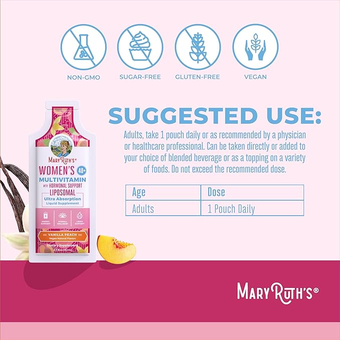 MaryRuth Organics Multivitamin for Women 40 | Womens Multivitamin Liposomal | Immune Support Supplement | Energy Supplements & Sleep Aid | Methylated Multivitamin | Vegan | Sugar Free | 14 Servings