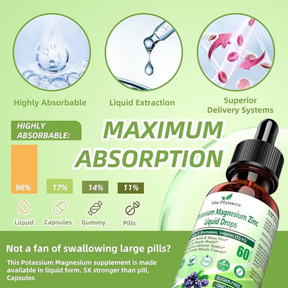 2 Pack Potassium Magnesium Supplement Liquid Drops Plus Calcium Omega-3 D3 B6 K2, Organic Liquid Potassium Magnesium Aspartate, Citrate, for Leg Cramp, Vascular Muscle & Electrolyte Balance