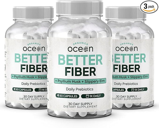 Better Fiber - Daily Fiber Supplement - Soften Stool for Effortless Bowel Movements - with Psyllium Hulk and Slippery Elm - 3 Bottles