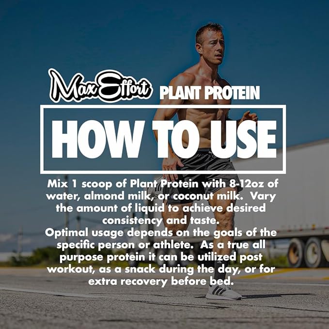 MAX EFFORT Plant Protein Powder, 17 G Pea Protein, Plant Based, Gluten Free, Low Carb, Protein Shake or Smoothie Mix, Meal Replacement, No Whey, No Sugar Substitutes, Vanilla Cinnamon, 20 Srvg