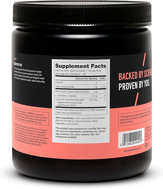 LEGION Recharge Post Workout Supplement - All Natural Muscle Builder & Recovery Drink with Creatine Monohydrate. Naturally Sweetened & Flavored, Safe & Healthy. 60 Servings. (Watermelon, 60 Servings)