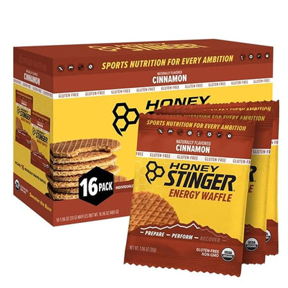 Honey Stinger Organic Gluten Free Cinnamon Waffle | Energy Stroopwafel for Exercise, Endurance and Performance | Sports Nutrition for Home & Gym, Pre and Post Workout | Box of 16 Waffles, 19.2 Ounces
