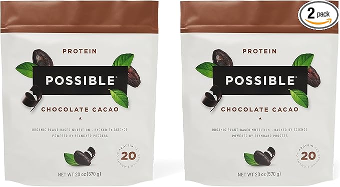 Possible Protein Powder Chocolate Cacao - 20g of Vegan, Plant-Based Protein Mix - Non-GMO, Non-Dairy, Gluten-Free - 3.5g of BCAAs - 9 Essential Amino Acids - 30-Day Supply - 2 Bag, 30 Servings