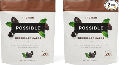 Possible Protein Powder Chocolate Cacao - 20g of Vegan, Plant-Based Protein Mix - Non-GMO, Non-Dairy, Gluten-Free - 3.5g of BCAAs - 9 Essential Amino Acids - 30-Day Supply - 2 Bag, 30 Servings