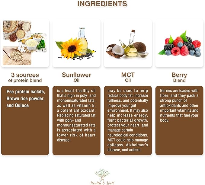 Health & Well Plant-Based Protein Powder, Contains Three Vegan proteins and Eight Different Super Fruits (Chocolate)