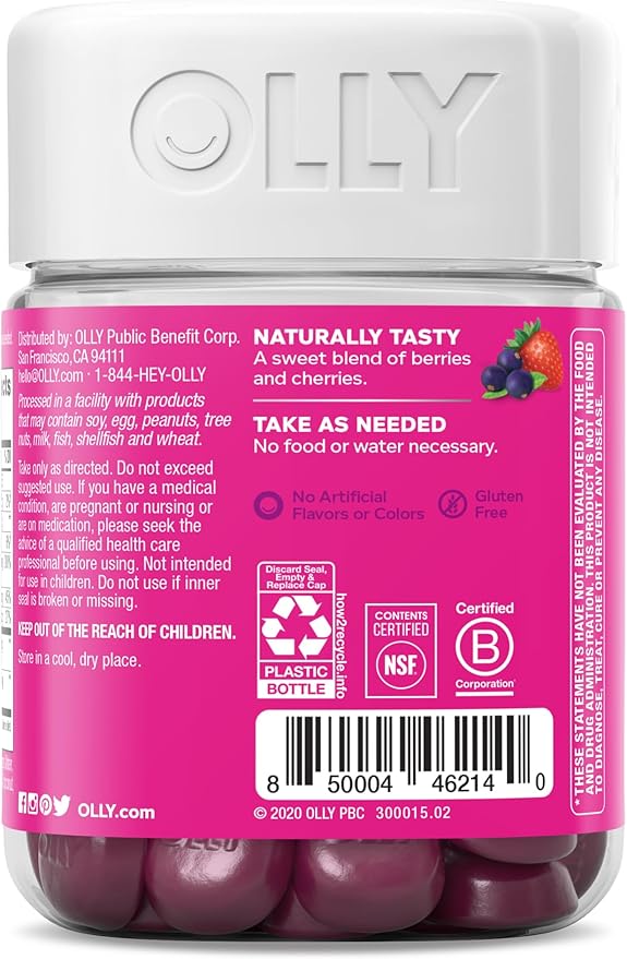 OLLY Immunity Gummy, Immune Support, Elderberry, Zinc, Vitamin C, Supplement, Berry Flavor, 15 Day Supply - 45 Count