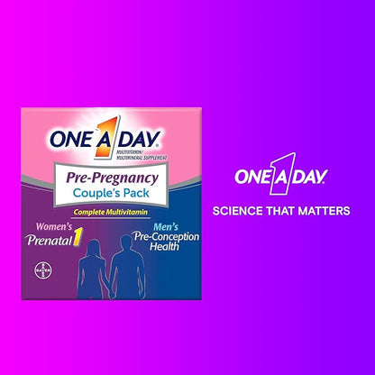 One A Day Men's & Women's Pre-Pregnancy Multivitamin Softgel including Vitamins A, Vitamin C, Vitamin D, B6, B12, Folic Acid & more, 30+30 Count, Supplement for Before, During, and Postnatal