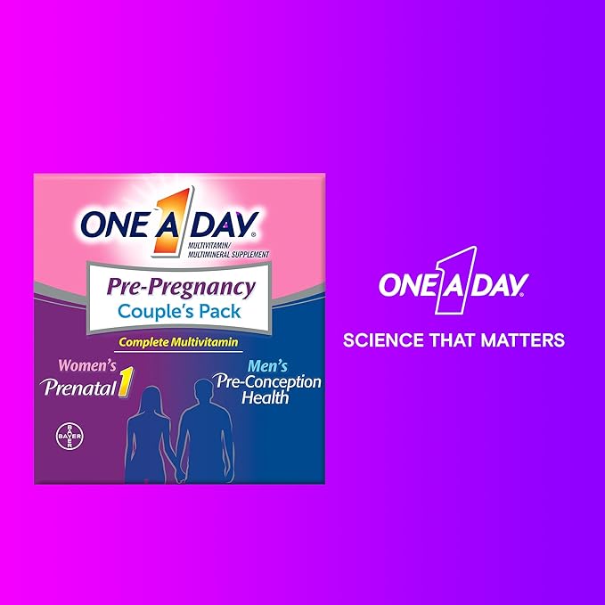 One A Day Men's & Women's Pre-Pregnancy Multivitamin Softgel including Vitamins A, Vitamin C, Vitamin D, B6, B12, Folic Acid & more, 30+30 Count, Supplement for Before, During, and Postnatal
