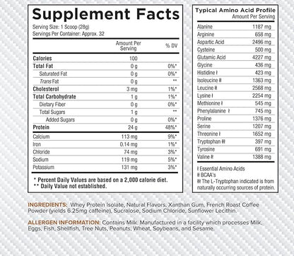 Core Nutritionals ISO, 100% Micro Filtered, Zero Artificial Fillers, 25g Whey Protein Isolate, 32 Servings (Cappucino)