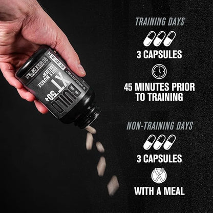 Jacked Factory Build-XT 50+ Daily Muscle Builder - Muscle Recovery Supplement & Muscle Builder for Men and Women with KSM-66 Ashwagandha, Primavie Shilajit, ElevATP, & Astragin - 90 Count