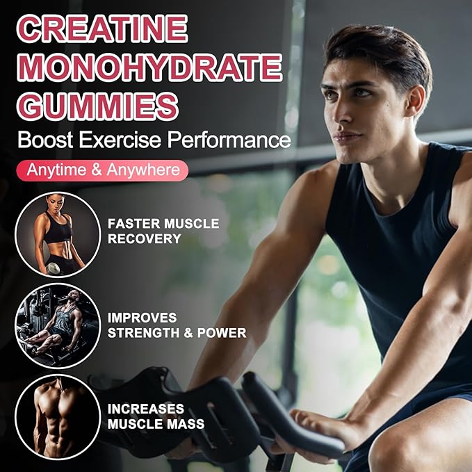 Creatine Monohydrate Gummies for Men & Women 120 CT - 5600mg of Creatine Monohydrate per Serving - Sugar Free Chewable Creatine for Muscle Strength, Energy Boost, Muscle Builder (Strawberry Flavor)