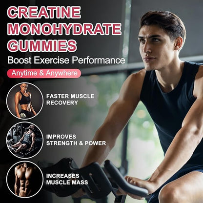 Creatine Monohydrate Gummies for Men & Women 120 CT - 5600mg of Creatine Monohydrate per Serving - Sugar Free Chewable Creatine for Muscle Strength, Energy Boost, Muscle Builder (Strawberry Flavor)