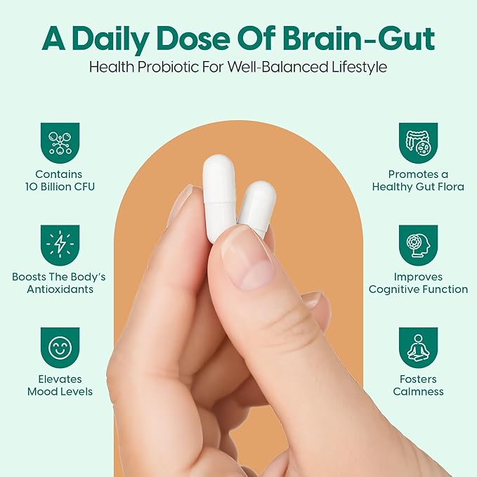 InnerAxis 2-in-1 Brain and Gut Health Probiotic, 10 Billion CFU, 8 Probiotic Strains for Gut, Psychobiotic, Mood and Brain Support, Acidophilus Probiotic for Women and Men, 30 Servings