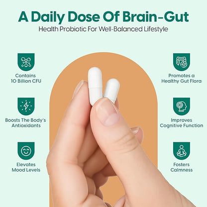 InnerAxis 2-in-1 Brain and Gut Health Probiotic, 10 Billion CFU, 8 Probiotic Strains for Gut, Psychobiotic, Mood and Brain Support, Acidophilus Probiotic for Women and Men, 30 Servings