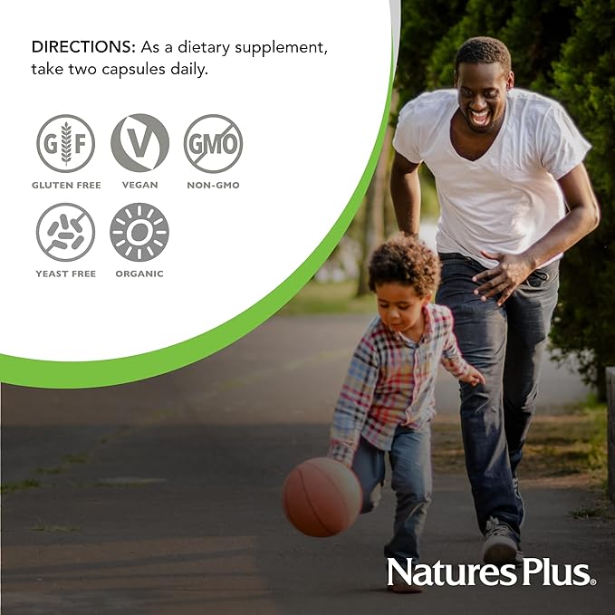 Natures Plus Source of Life Garden Certified Organic Vitamin B12-1000 mcg methylcobalamin, 60 Vegan Capsules - Whole Food Vitamin B12 Supplement - Energy Boost - Vegetarian, Gluten-Free - 30 Servings