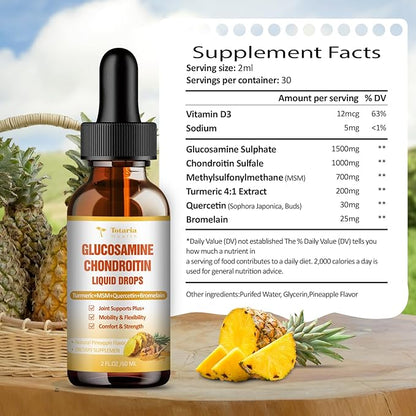 Glucosamine Chondroitin MSM Liquid Drops - FSA HSA Eligible Items List Chondroitin Sulfate Supplement Turmeric, Quercetin, Bromelain, MSM Oil Support Joint Health Vegan Supplements