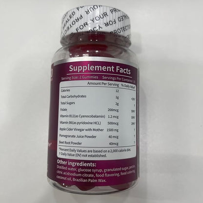 Apple Cider Vinegar Gummies for Man and Woman, Keto ACV Gummies Combined with Pomegranate Beet Juice Powder and B12, Vegan, Non GMO, 58 Gummies