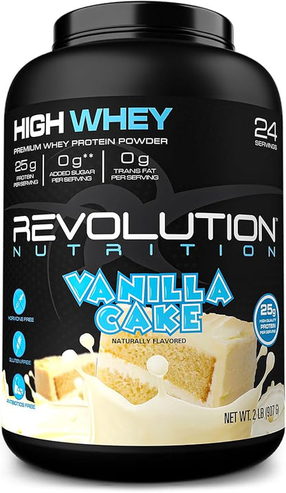 High Whey, Protein Powder, Whey Isolate, Gluten Free, Lean Muscle Mass for Men & Women, 25g of Protein Per Scoop, 908 g, 24 Servings (Vanilla Cake, 2 Pound)