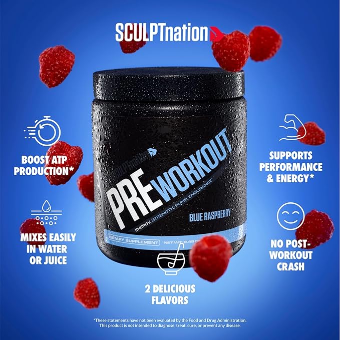 Sculpt Nation by V Shred PreWorkout - Premium Pre Workout Powder with Amino Acids for Ultimate Performance, Endurance, and Energy Support, Blue Raspberry - 30 Servings