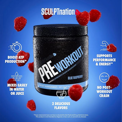 Sculpt Nation by V Shred PreWorkout - Premium Pre Workout Powder with Amino Acids for Ultimate Performance, Endurance, and Energy Support, Blue Raspberry - 30 Servings