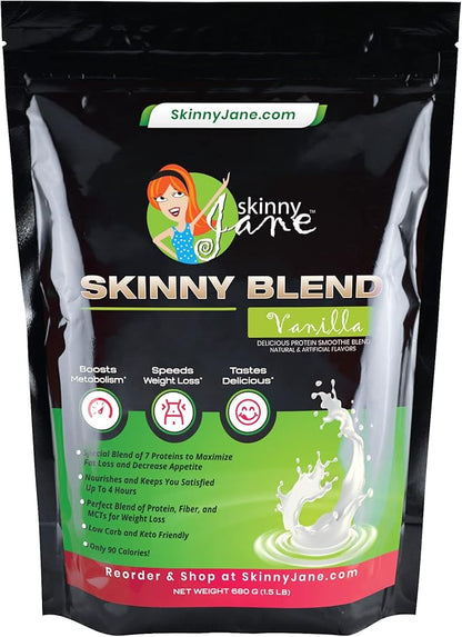 Skinny Blend - Best Tasting Protein Shake for Women - Slim Fast Weight Loss Shakes - Meal Replacement - Low Carb Breakfast - Diet Supplement - Appetite Suppressant - 30 Delicious Shakes (Vanilla)