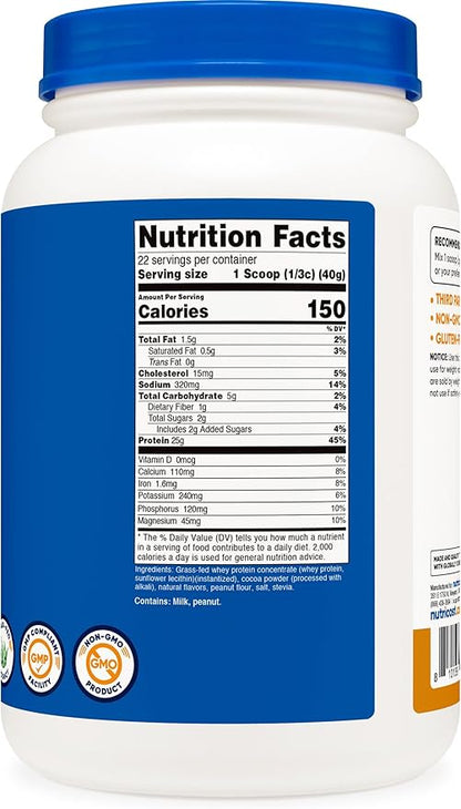 Nutricost Grass-Fed Whey Protein Concentrate (Chocolate Peanut Butter) 2LBS - Post Workout Powder Supplement, Non-GMO