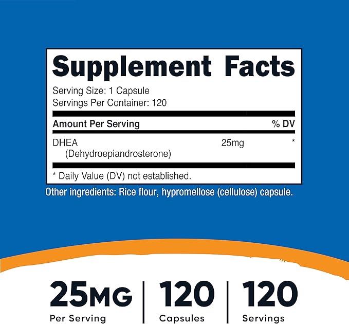 Nutricost DHEA 25mg, 120 Capsules - Gluten Free, Soy Free, Non-GMO, Supplement