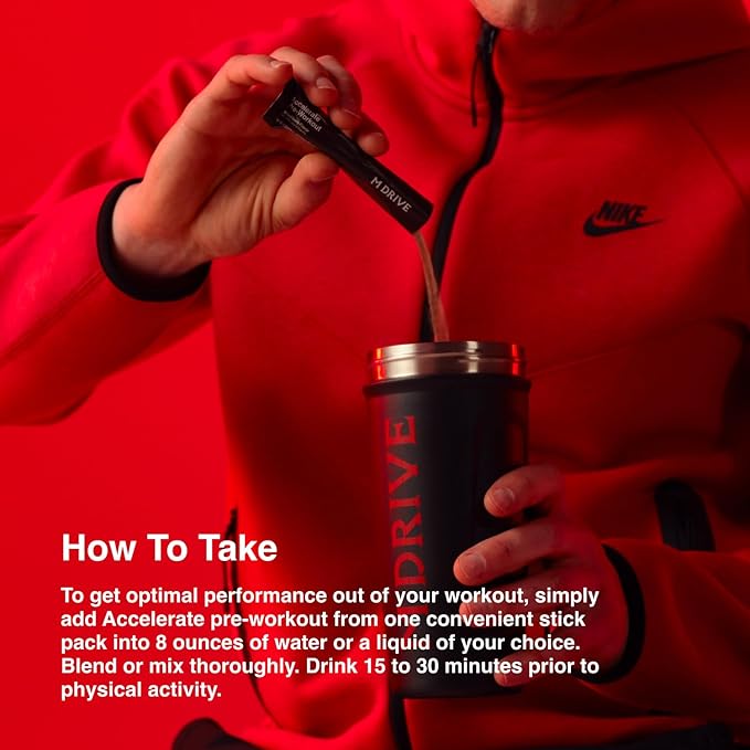 Mdrive Accelerate Pre-Workout Powder, Individual Servings, Mixed Berry, 30 Count