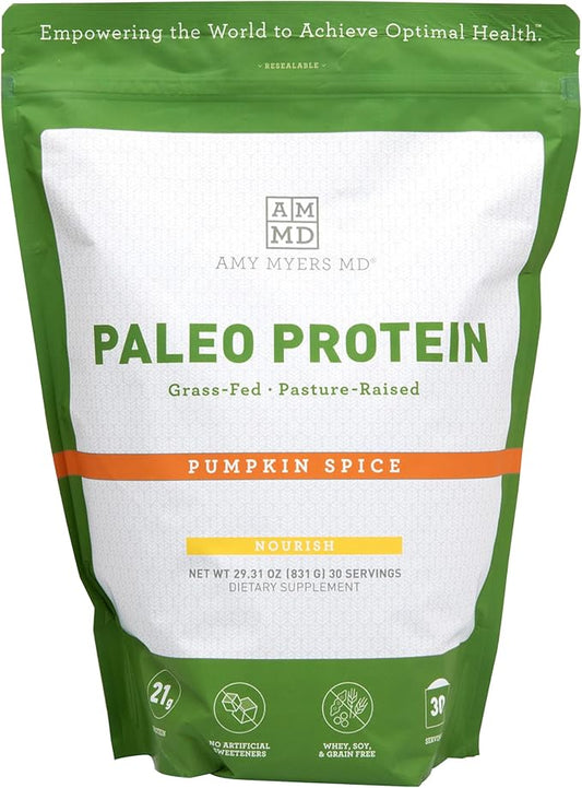 Amy Myers MD Pure Paleo Protein Powder - Clean Grass Fed Pasture Raised Protein - Hormone Free, Non-GMO, Gluten & Dairy Free - Perfect for Keto and Paleo- 29.31 Oz - Pumpkin Spice