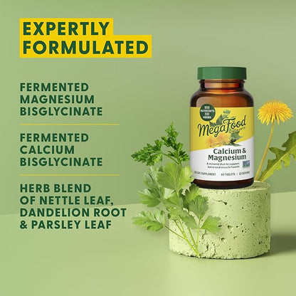 MegaFood Calcium Magnesium Supplement - with fermented Magnesium Glycinate - Supports Bone Health & Heart Health - Calcium & Magnesium Supplement for Men & Women - Non-GMO - 90 Tabs (30 Servings)