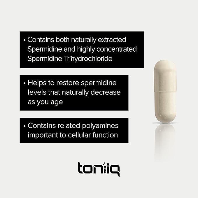 Toniiq 22mg Ultra Concentrated Spermidine Supplement -Spermidine Supplements for Men and Women - Rice Germ Extract and Trihydrochloride Complex Blend - 60 Vegetarian Capsules - 30 Servings