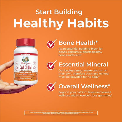 MaryRuth Organics Calcium Supplement | Sugar Free | Calcium Gummies for Women and Men Ages 14+ | Strong Bones and Teeth | Essential Mineral | Vegan | Gluten Free | 60 Count