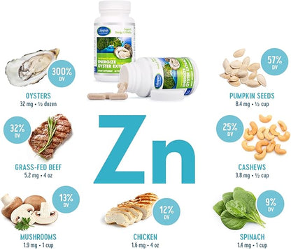 Energize Oyster Extract Supplement for Men & Women - Zinc, Taurine, Amino Acids - Supports Energy, 500 mg, 60 Veg Capsules