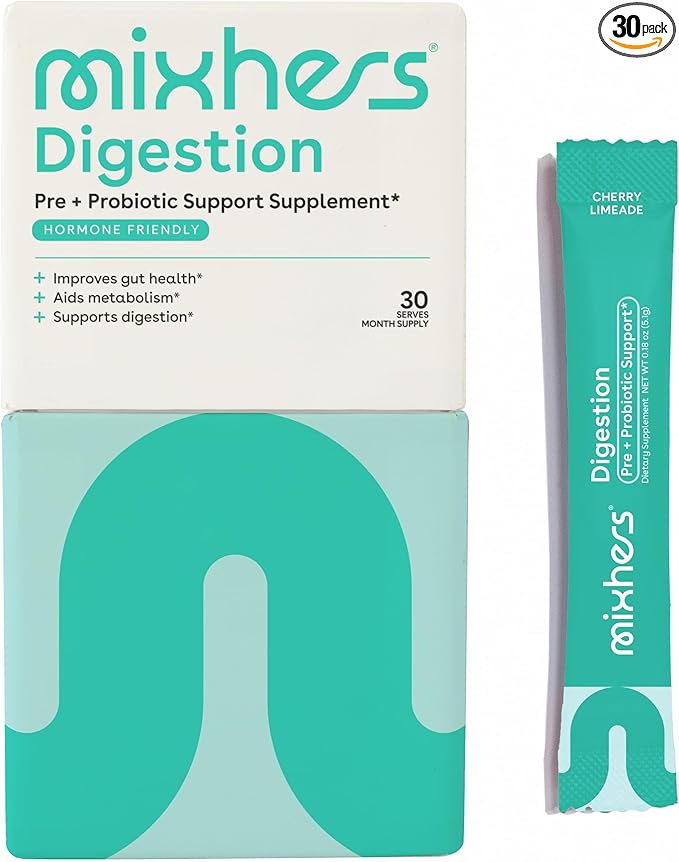 Digestion - Gut Health Supplement - For Metabolism, Digestion & Detox - Prebiotics & Postbiotics Drink Mix - With Bacillus Coagulans & L-Glutamine - 30 Packets - Cherry Limeade