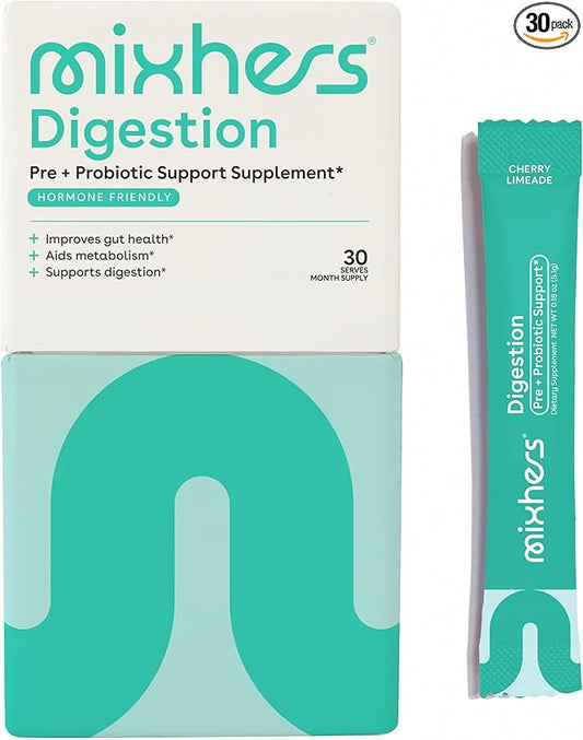 Digestion - Gut Health Supplement - For Metabolism, Digestion & Detox - Prebiotics & Postbiotics Drink Mix - With Bacillus Coagulans & L-Glutamine - 30 Packets - Cherry Limeade